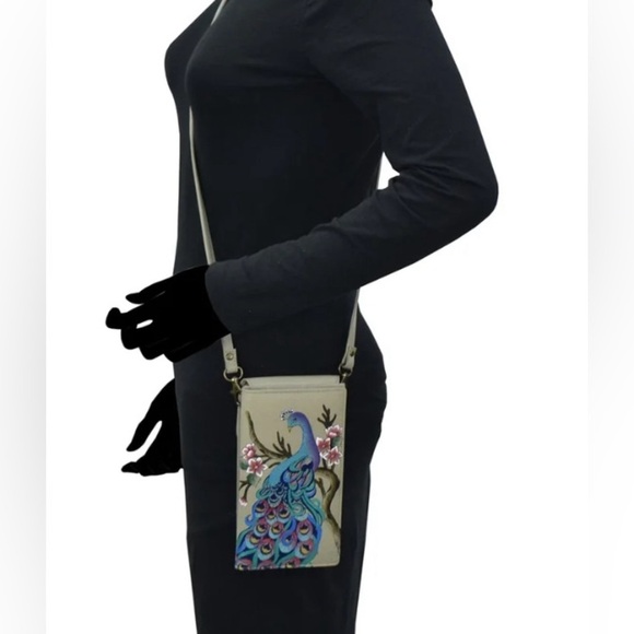 NWT Anna by Anuschka Peacock Painted Cross Body - Picture 5 of 7